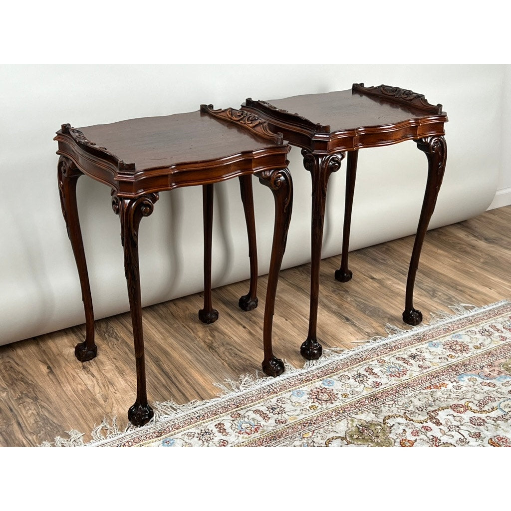 Vintage Pair of Georgian Style Ball and Claw Foot End Tables c. 1940