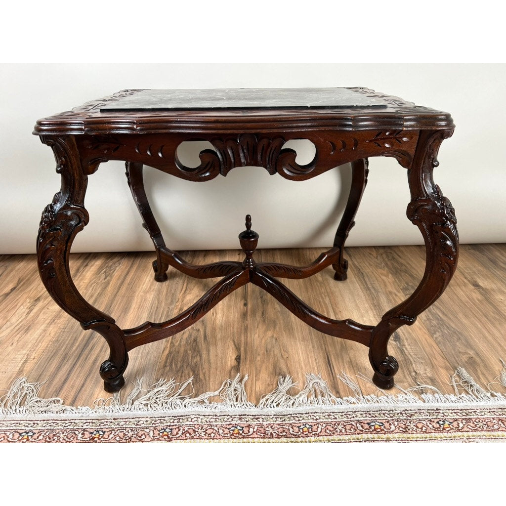 Antique French Louis XV Black Marble Top Stand with X Stretcher c. late 19th C.