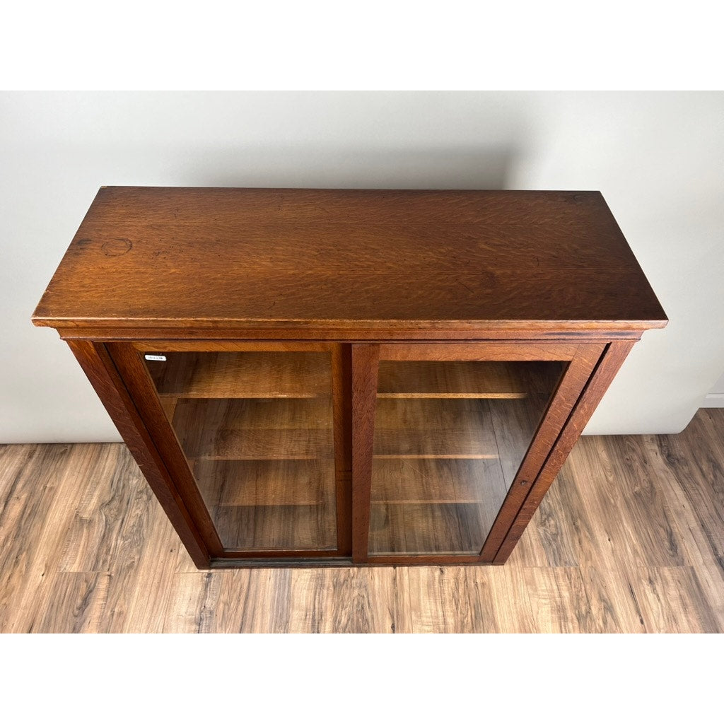 Antique Tiger Oak Glass Door Bookcase c. 1920