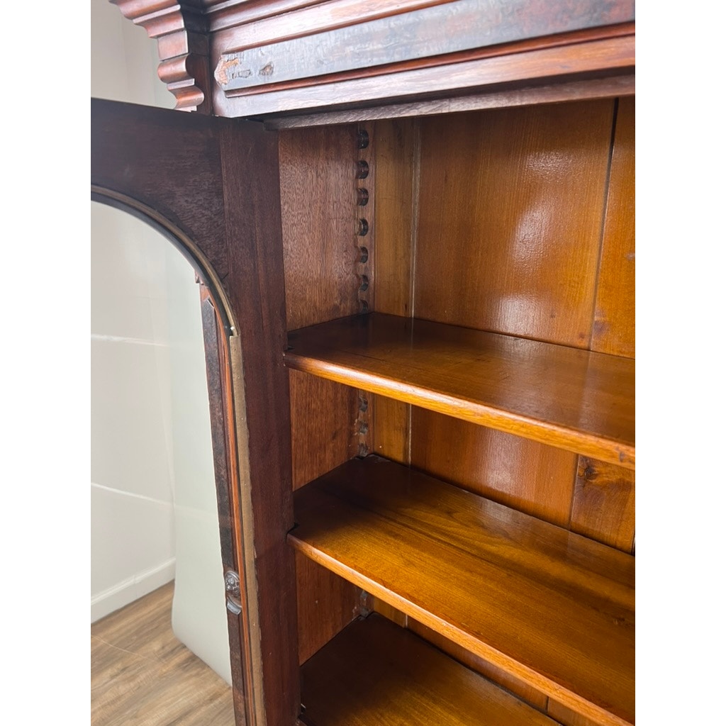 Antique Victorian Walnut and Burl Glass Door Bookcase c. 1900