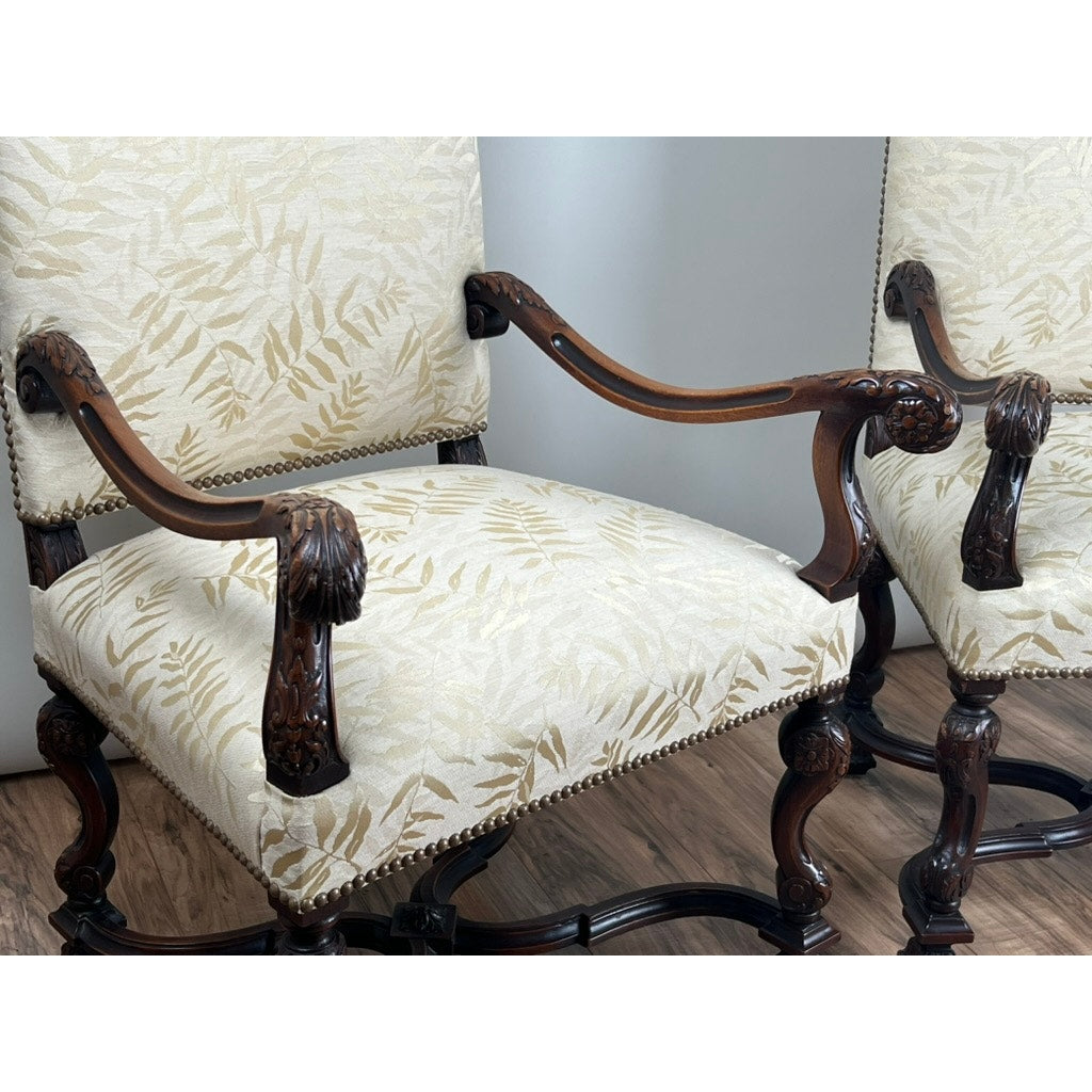 Antique Pair of French Régence Style Carved Mahogany Arm Chairs, c. Early 19th Century