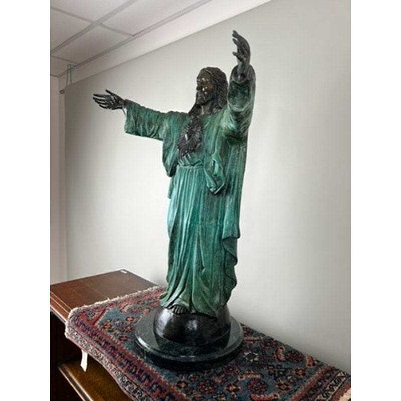 Vintage Patinated Bronze Sculpture “Sacred Heart” signed P. Duvois 27"h