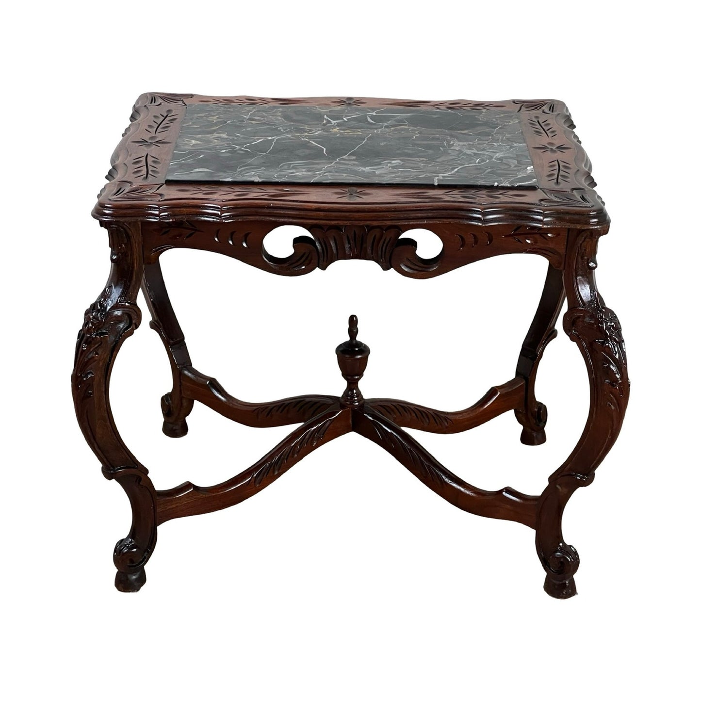Antique French Louis XV Black Marble Top Stand with X Stretcher c. late 19th C.