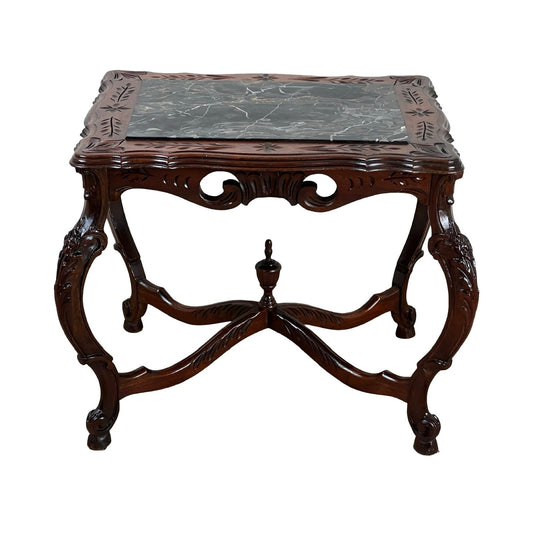 Antique French Louis XV Black Marble Top Stand with X Stretcher c. late 19th C.