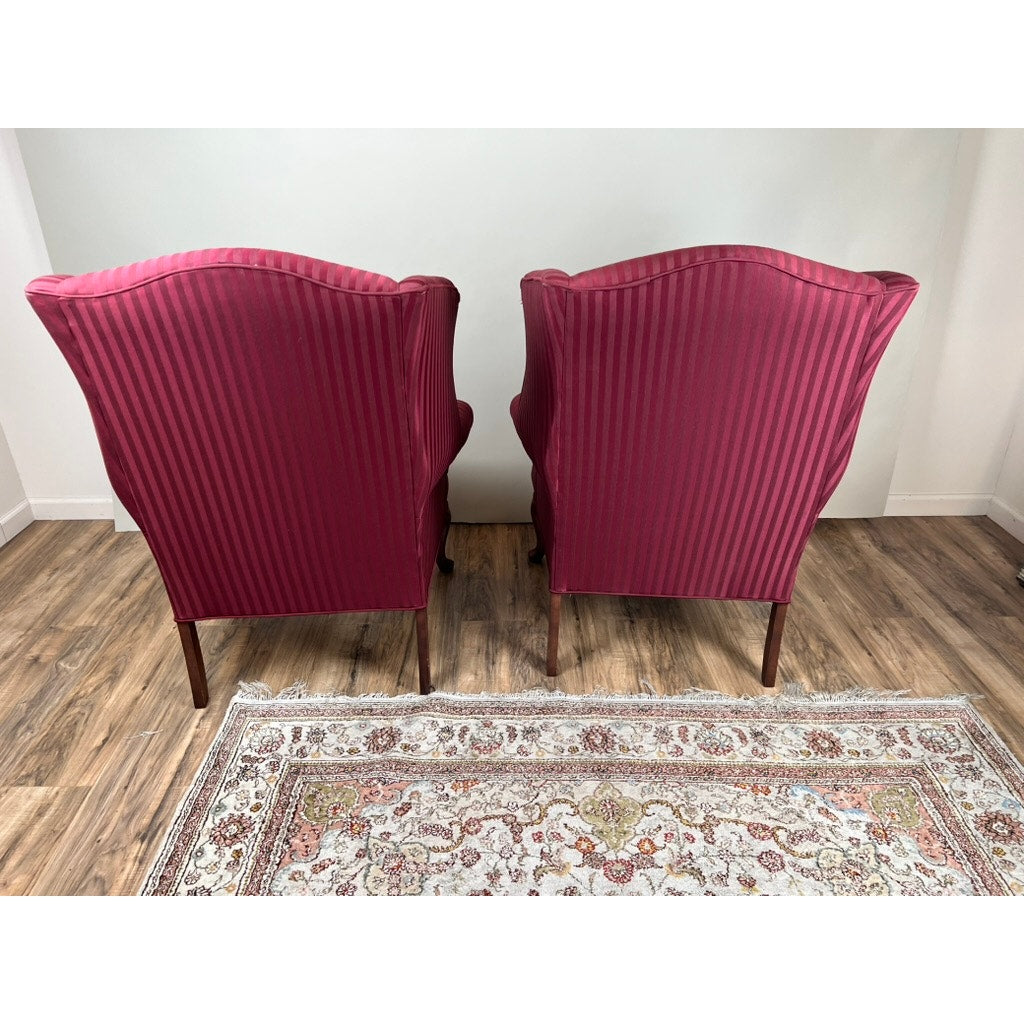 Vintage Pair Burgandy Wing Back Chairs by Hamilton House