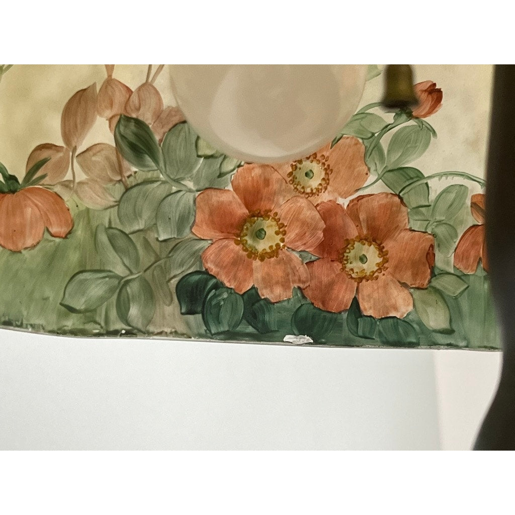 Antique Handel Reverse Painted Table Lamp with Flowers and Butterflies c. Early 20th Century