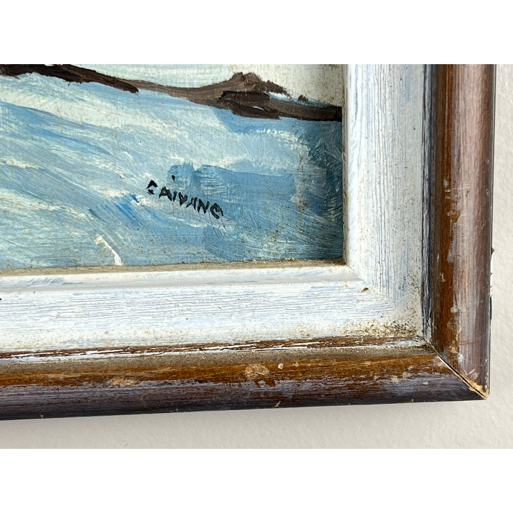 Oil on Board Painting “Deer by the Winter Stream” by Rocco Caivano