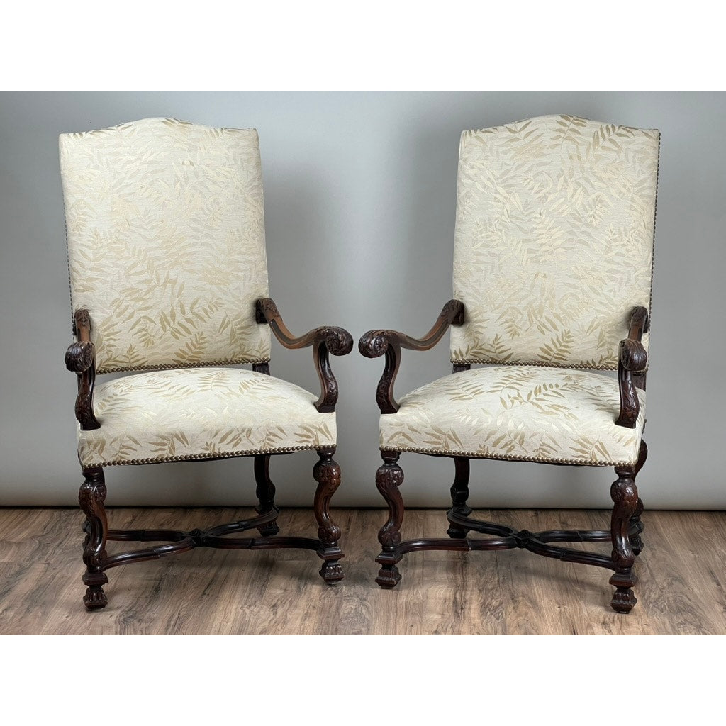 Antique Pair of French Régence Style Carved Mahogany Arm Chairs, c. Early 19th Century