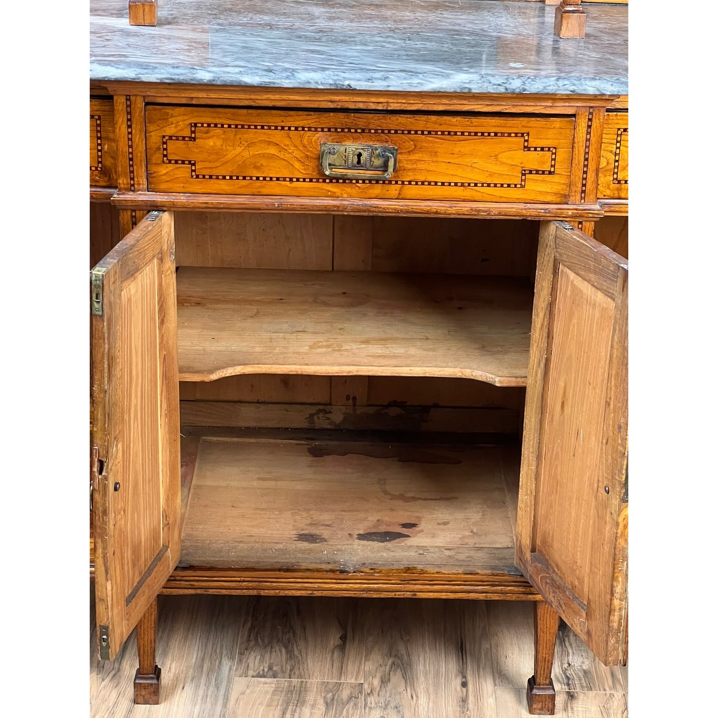 Antique Portuguese Eucalyptus Marble Top Buffet Server  Signed S.F. Lisboa c. Late 1800s