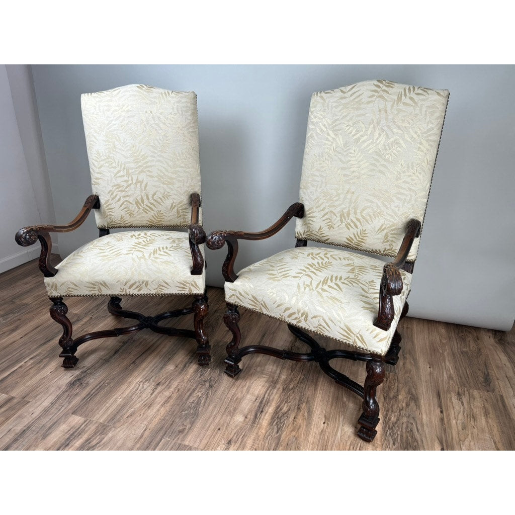 Antique Pair of French Régence Style Carved Mahogany Arm Chairs, c. Early 19th Century
