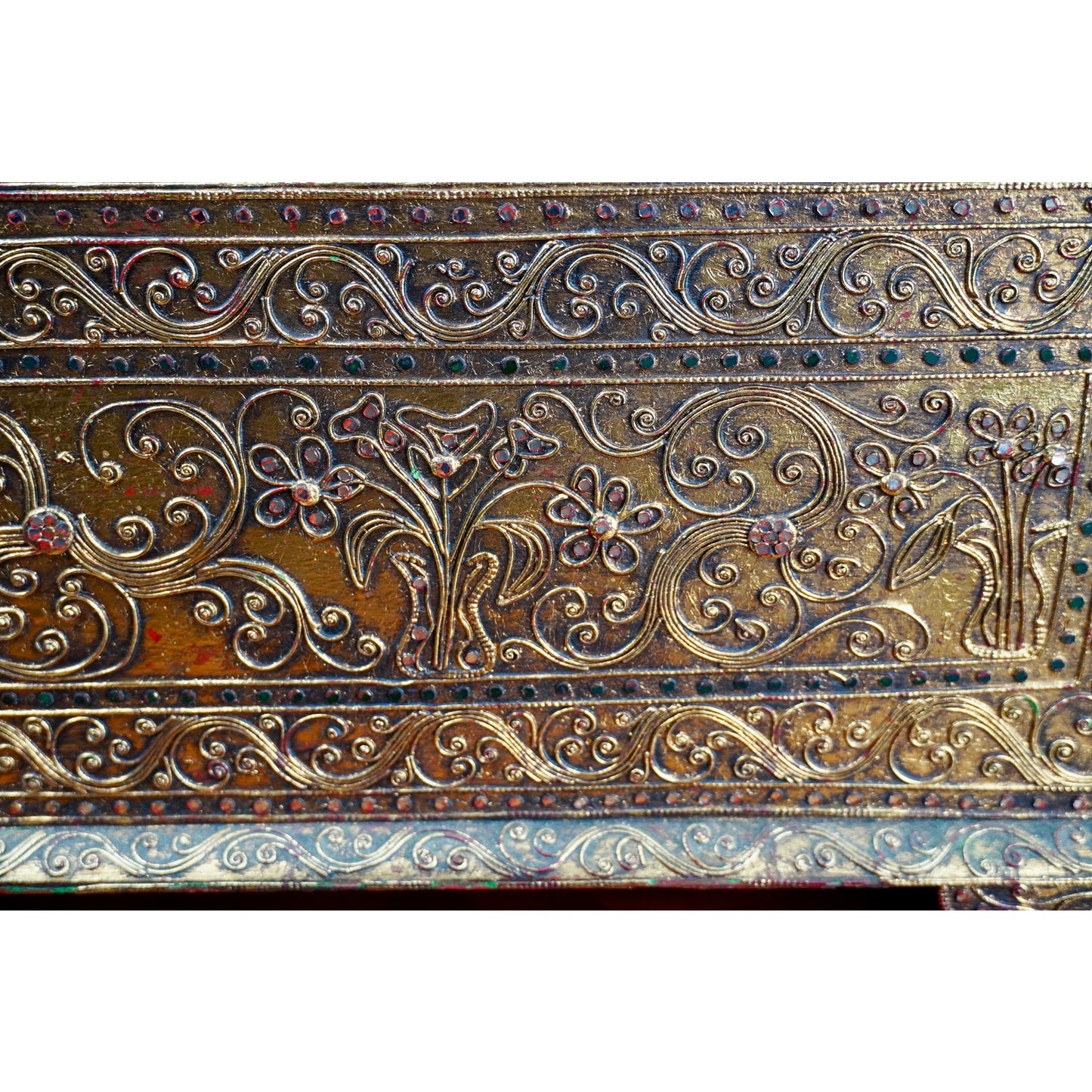 Vintage Burmese Gilt Wood Bejeweled Temple Box