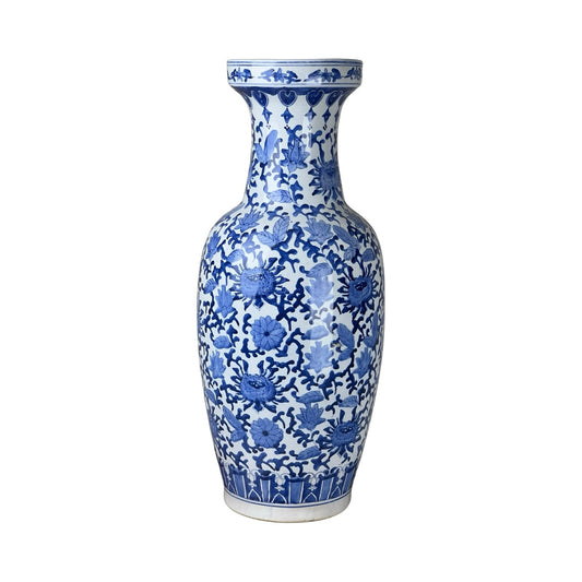 Vintage Large Chinese Blue and White Lotus Vase