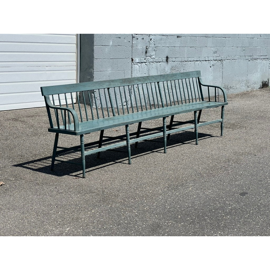 Antique 10’ Deacon’s Bench in Older Slate Blue Paint c. Mid 19th Century