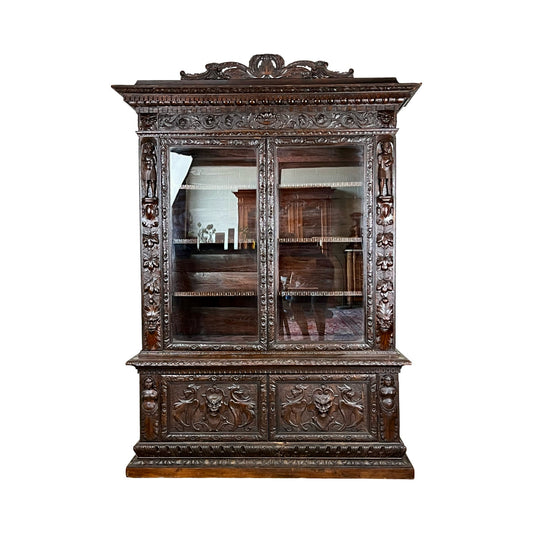 Antique French Louis XIII Style Renaissance Revival Step Back Cabinet c. Mid 19th Century