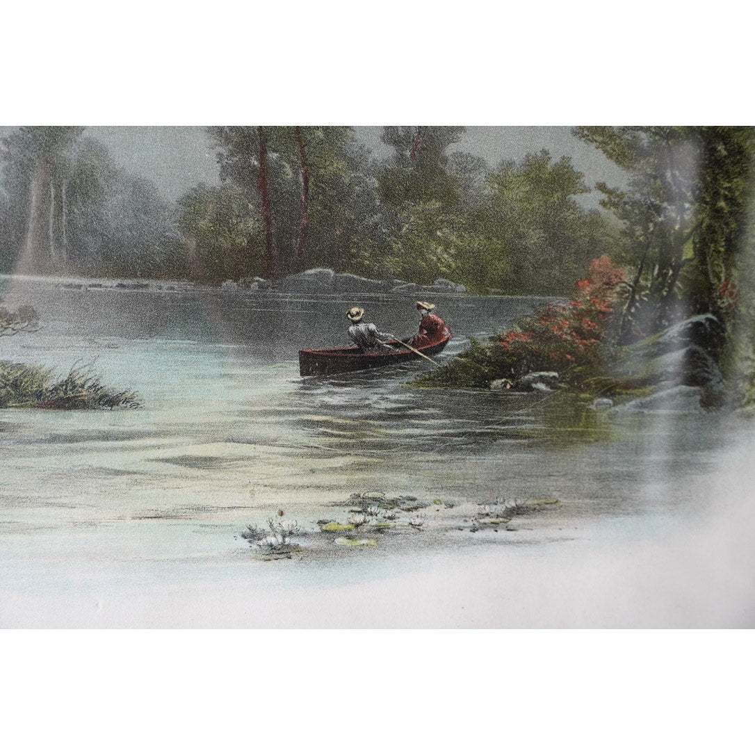 Antique Victorian Art Print “Boating by Moonlight” by William Henry Chandler dated 1893