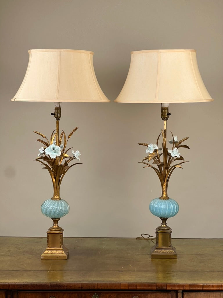 Vintage Pair Mid-Century Venetian Murano Art Glass Lamps