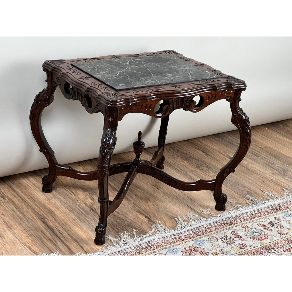 Antique French Louis XV Black Marble Top Stand with X Stretcher c. late 19th C.