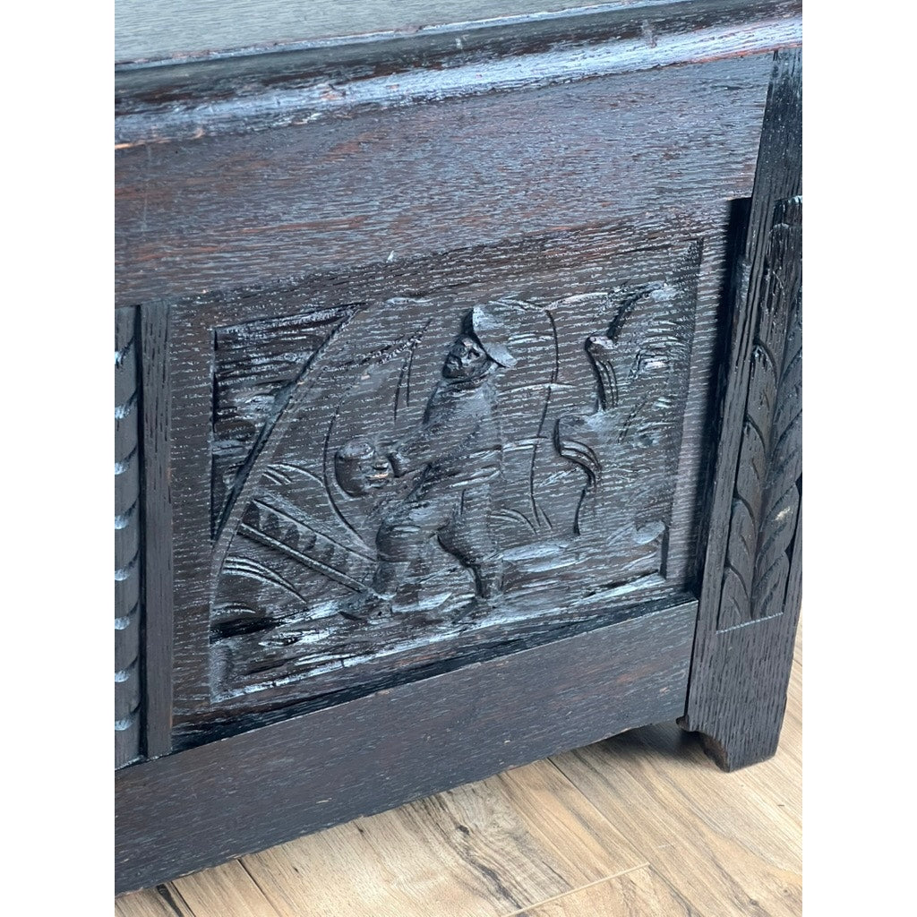 Antique English Oak Jacobean Style Coffer c. Late 19th Century