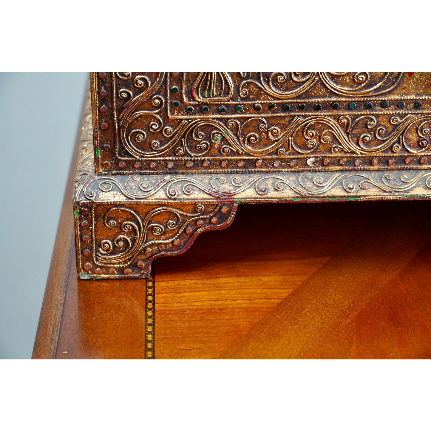Vintage Burmese Gilt Wood Bejeweled Temple Box