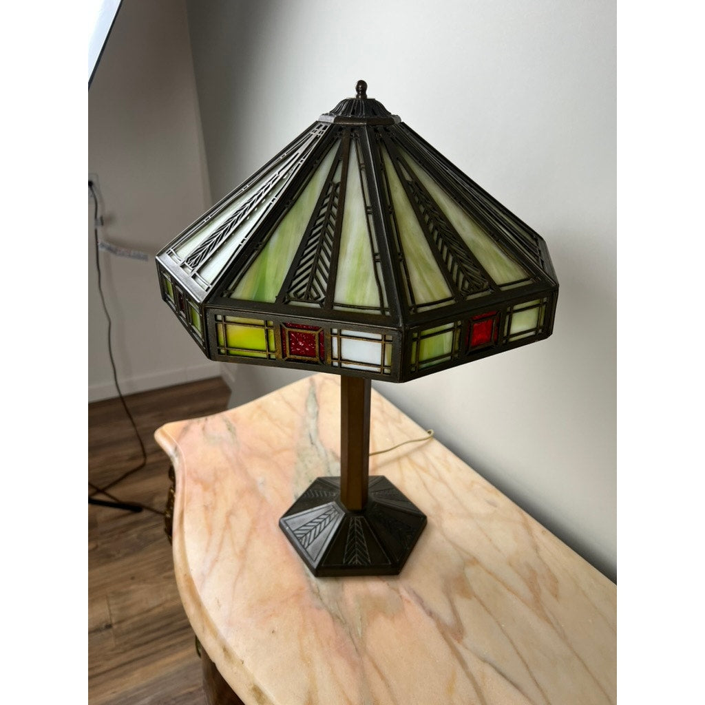 Antique Bradley & Hubbard Arts & Crafts Prairie School Slag Glass Lamp