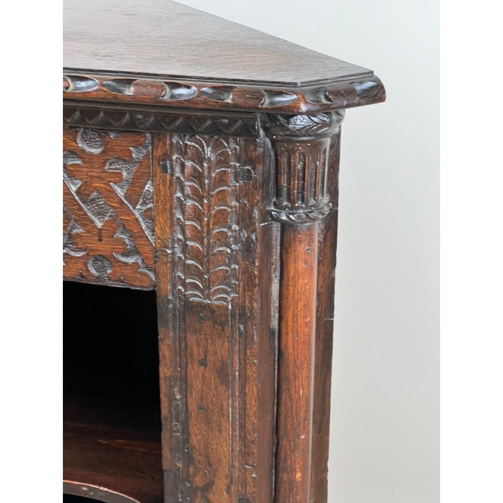 Antique Carved English Oak Corner Cabinet from Older Elements