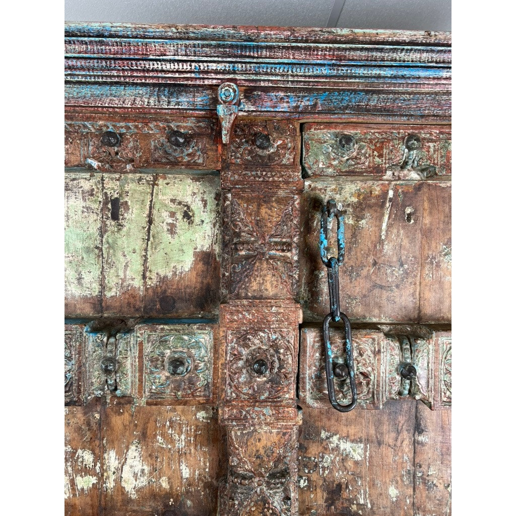 Repurposed Antique Indian Carved Door Armoire