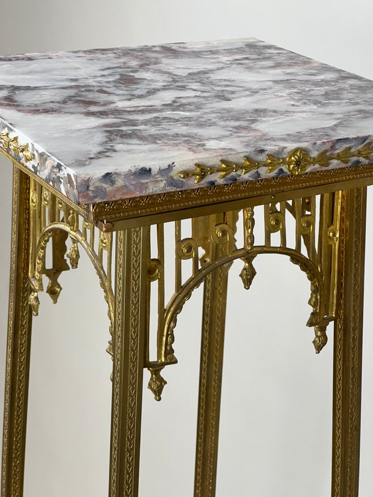 Vintage Early 20th Century Louis XV Two Tier Brass and Marble Plant Stand