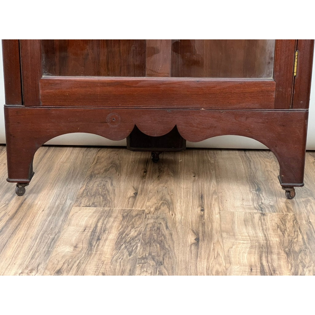 Antique Arts and Crafts Walnut Glass Door Corner Cabinet c. 1910