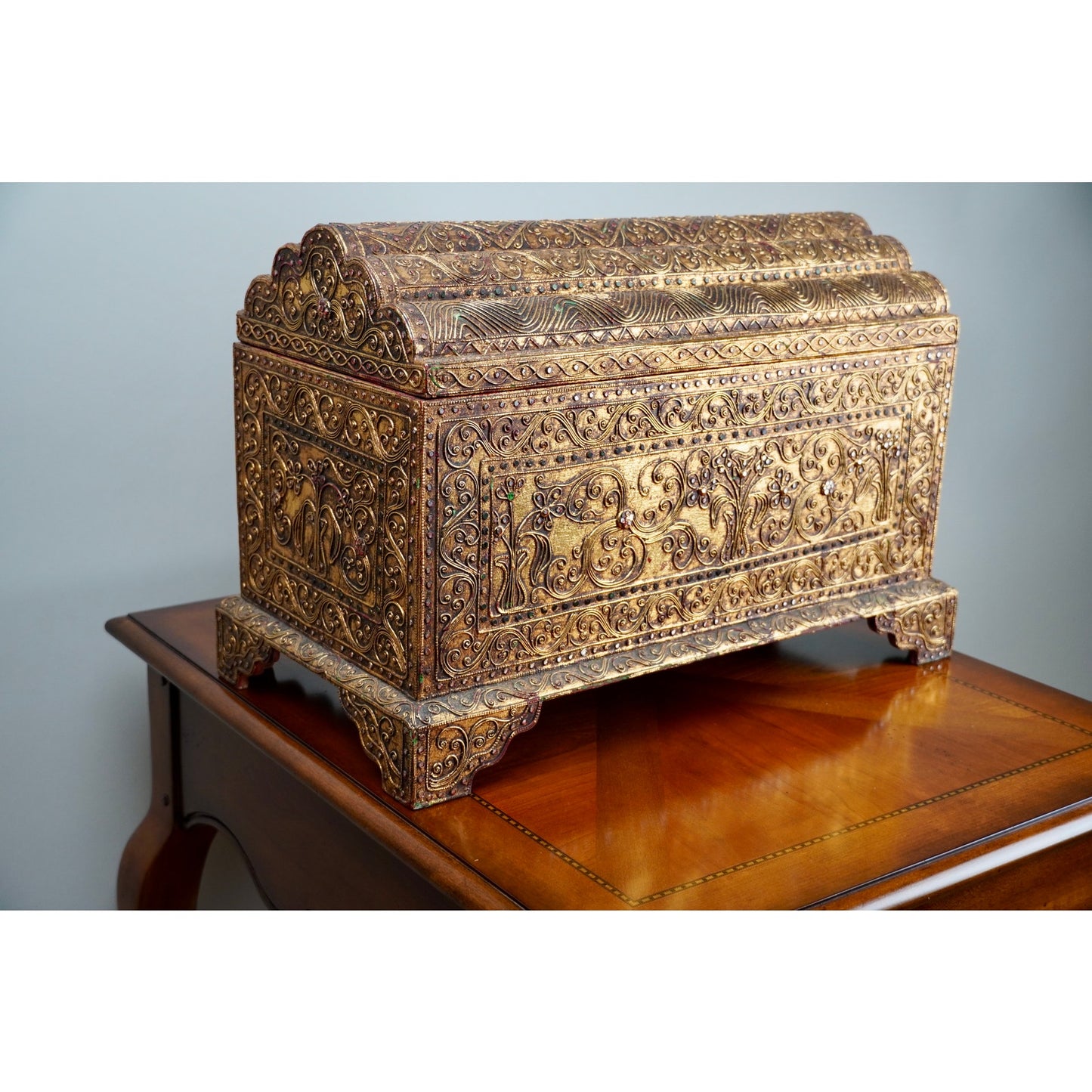 Vintage Burmese Gilt Wood Bejeweled Temple Box