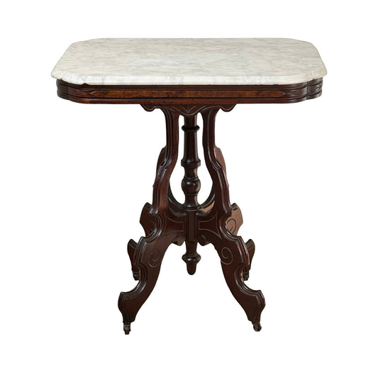 Antique Victorian Black Walnut Rococo Revival Marble Top Table c. 1860