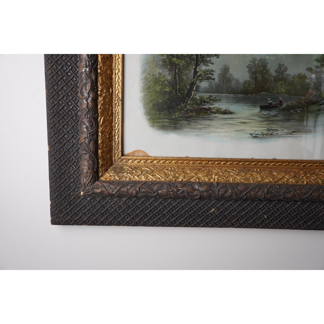 Antique Victorian Art Print “Boating by Moonlight” by William Henry Chandler dated 1893