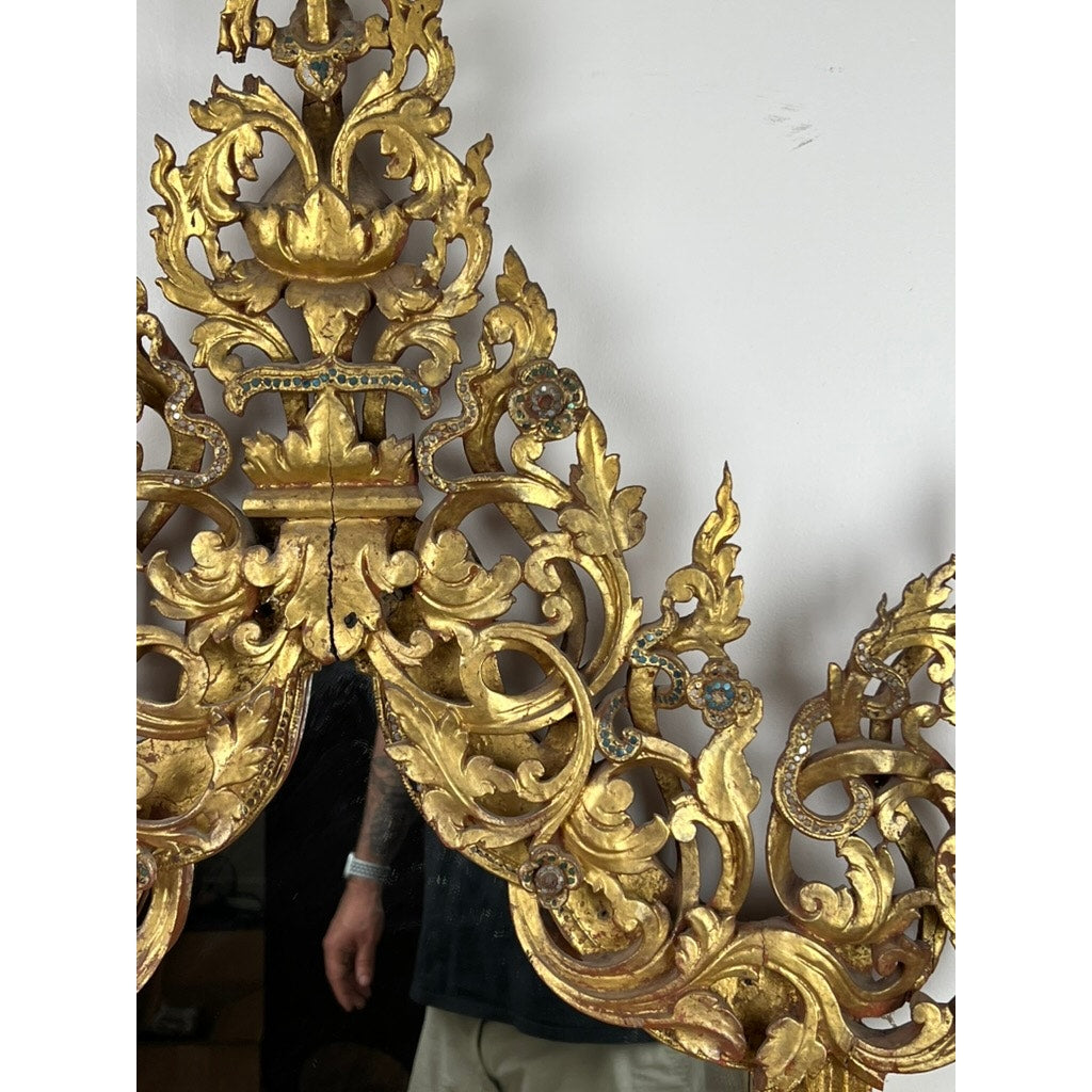 Antique Giltwood Burmese Shrine Mirror c. 19th Century