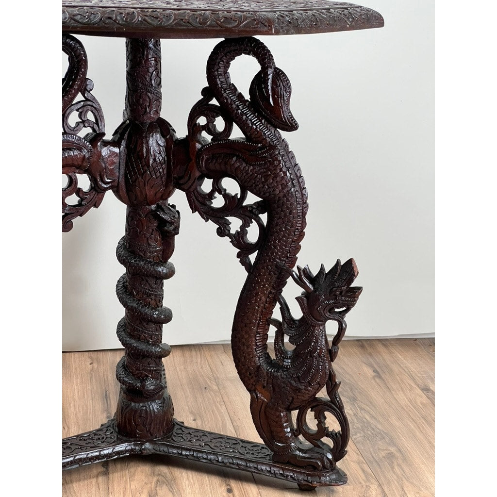 Antique Burmese Carved Dragon and Serpent Table c. 19th Century