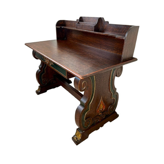Vintage Scandinavian Solid Quarter Sawn Oak Writing Desk