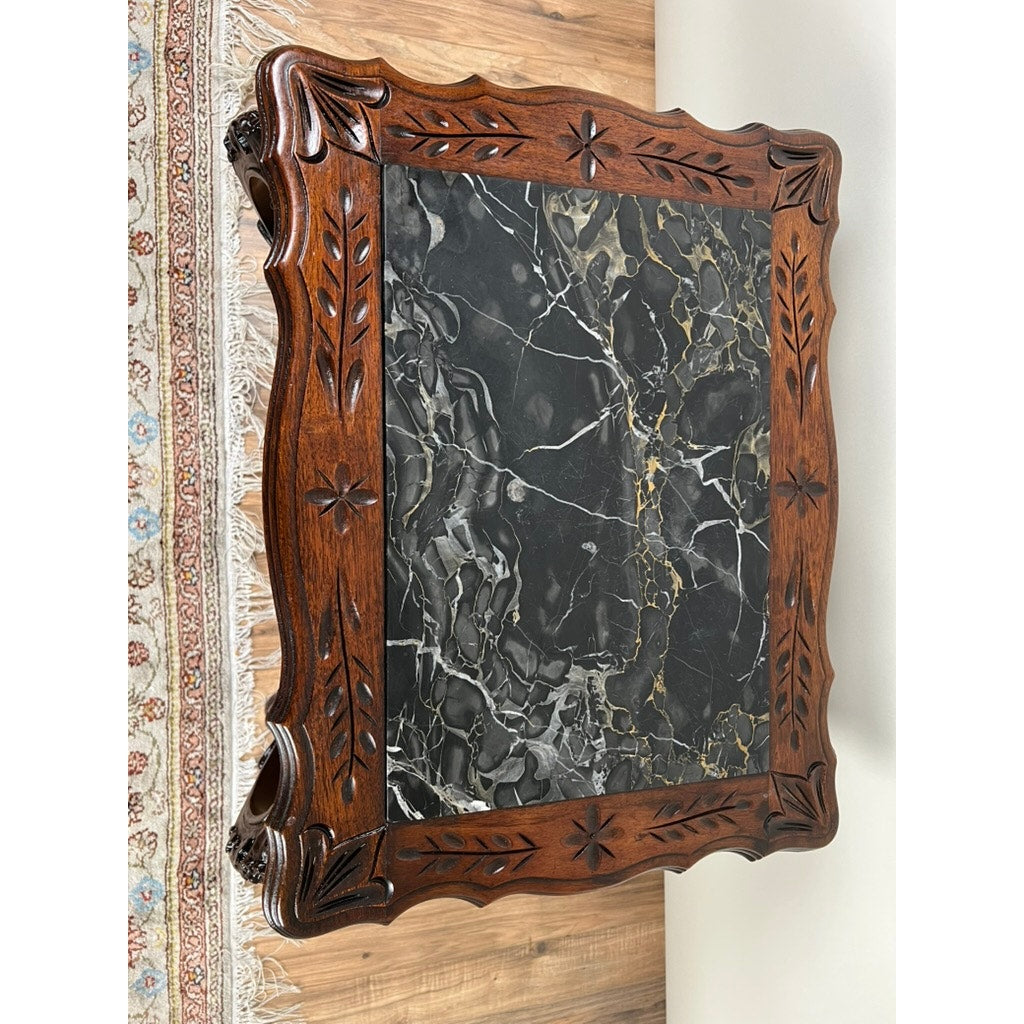 Antique French Louis XV Black Marble Top Stand with X Stretcher c. late 19th C.