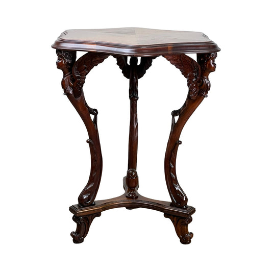 Antique French Napoleon III Walnut Tri-leg with Carved Angel Shoulders c. 1870
