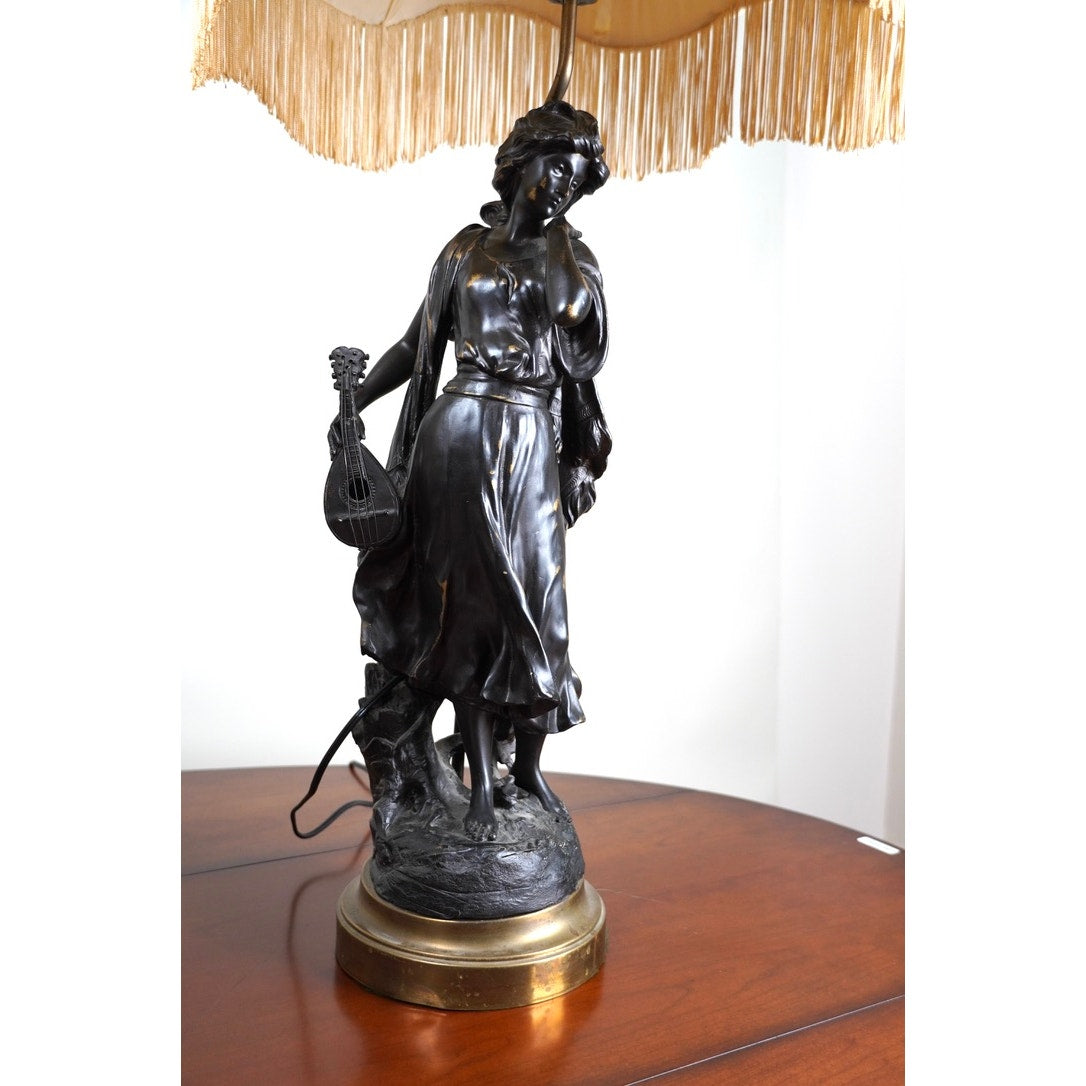 Vintage Pair of Art Nouveau Bronze Finish Figural Lamps c. 1920