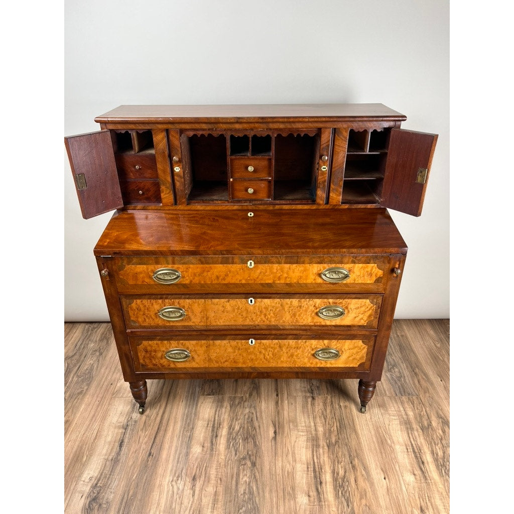 Antique Federal Period Tambour Secretary in Mahogany and Birdseye Maple c. 1800