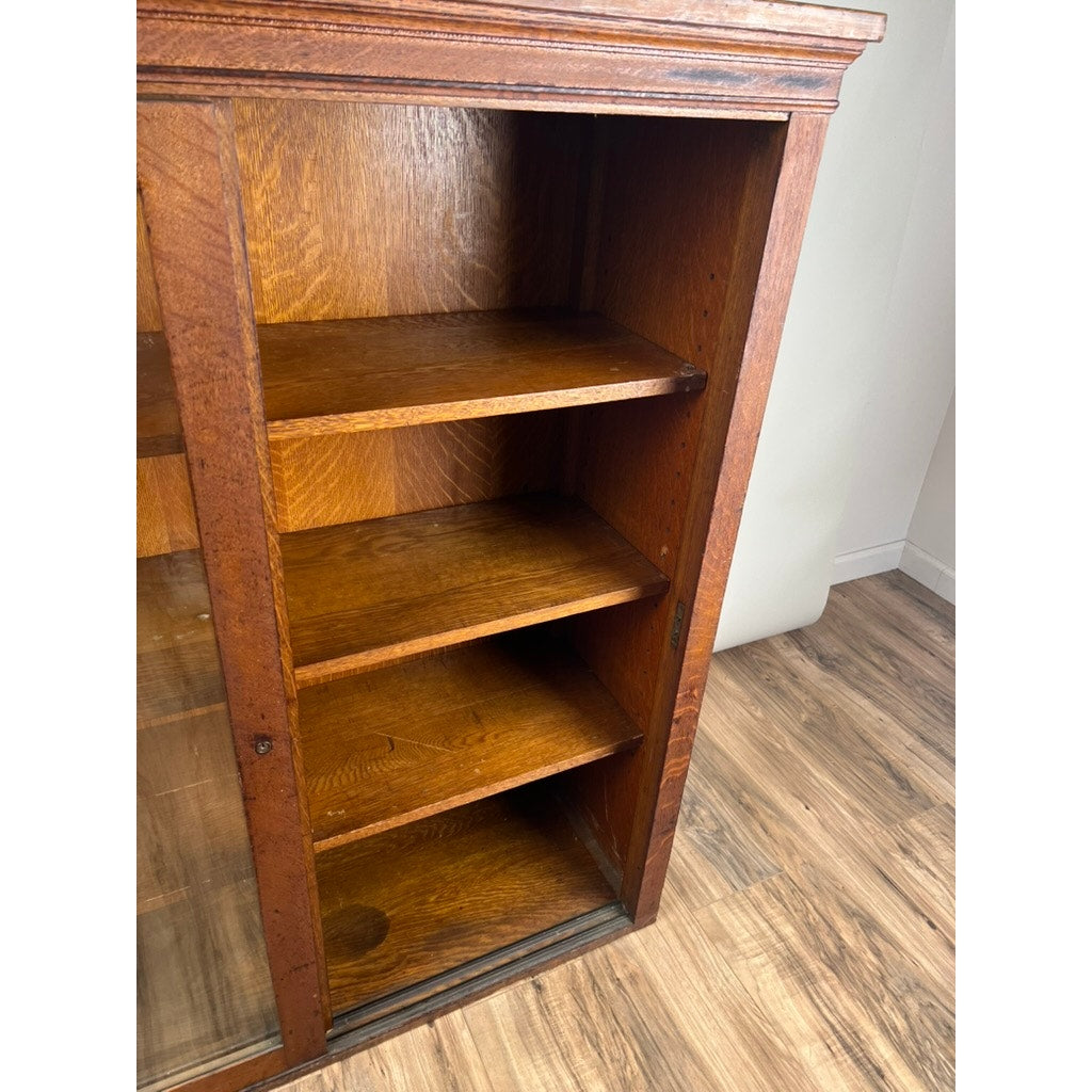 Antique Tiger Oak Glass Door Bookcase c. 1920