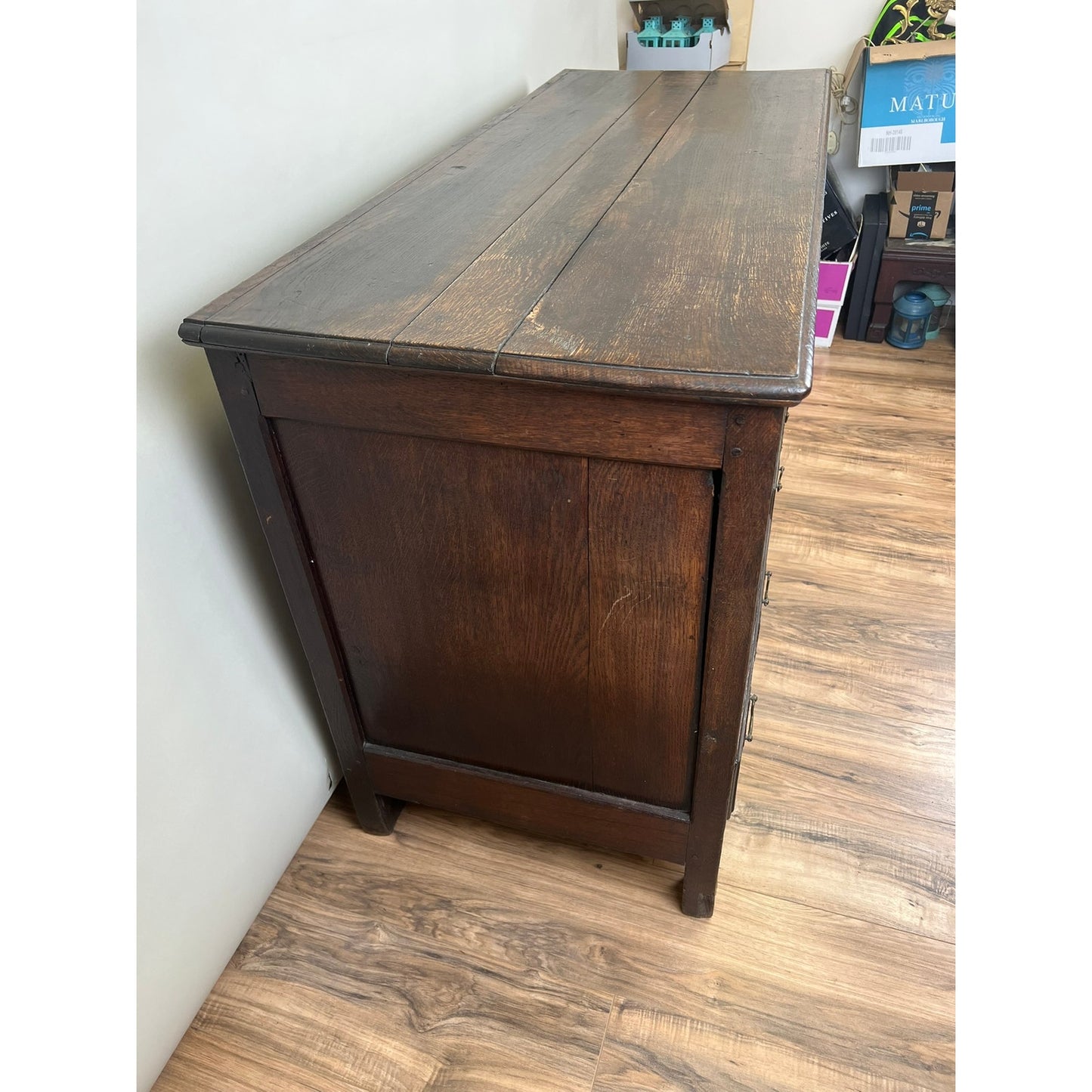 Antique English Oak Mule Chest with Barber Pole Inlay c. 1677
