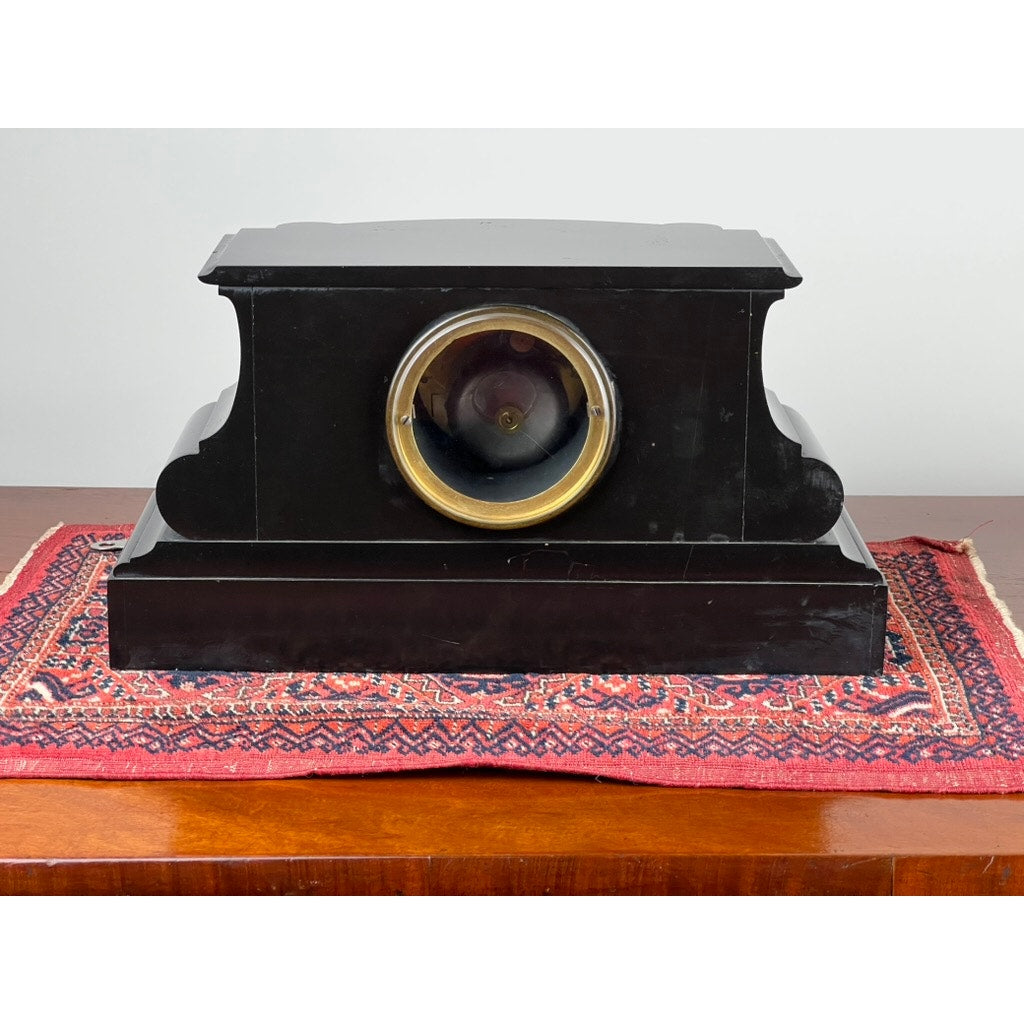 Antique Tiffany & Co. Carved Slate and Marble Mantle Clock Time and Strike c. Early 1900s