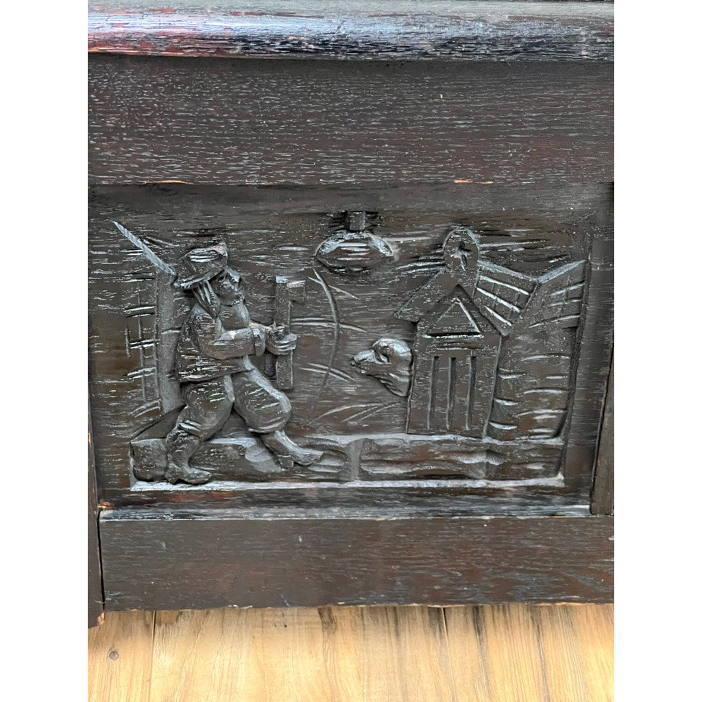 Antique English Oak Jacobean Style Coffer c. Late 19th Century