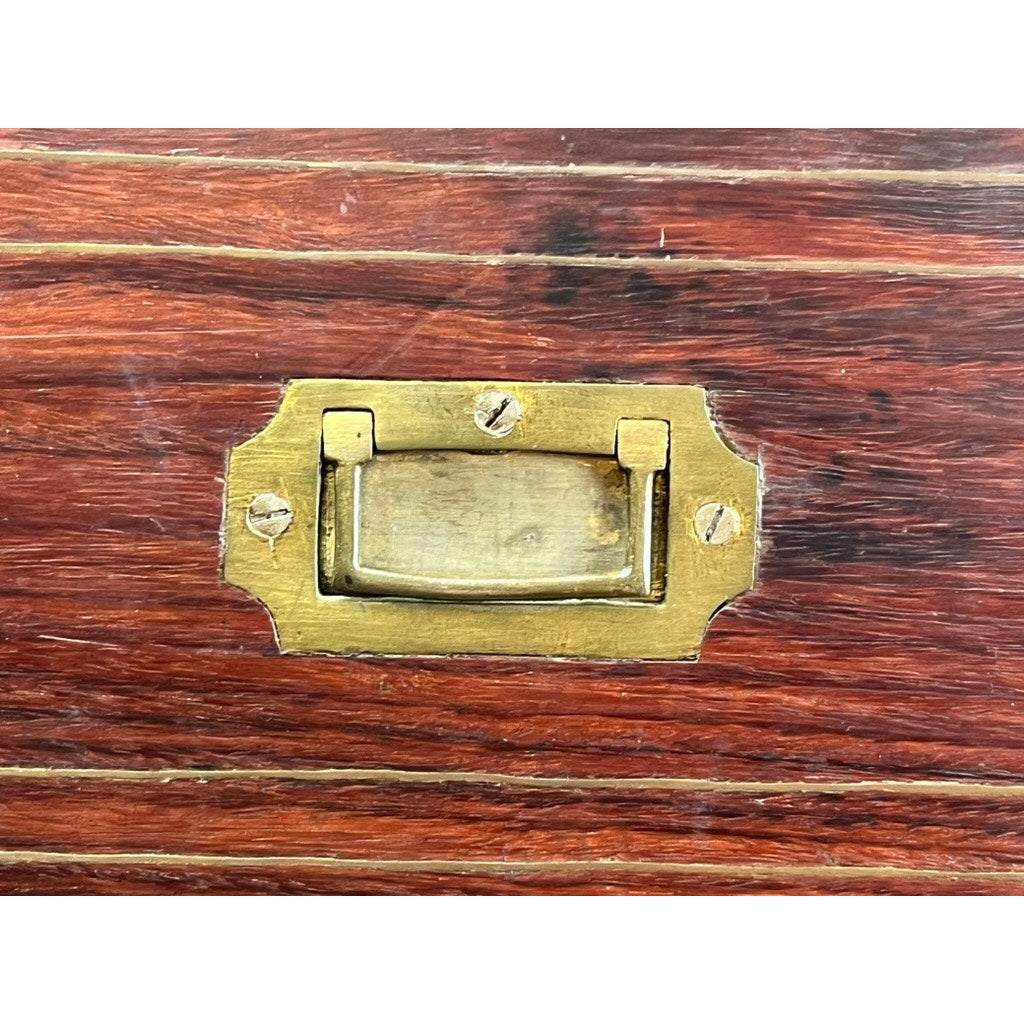 Antique English Teak Campaign Secretary with Brass Inlay and Banding Campaign Secretary c. Mid 19th Century