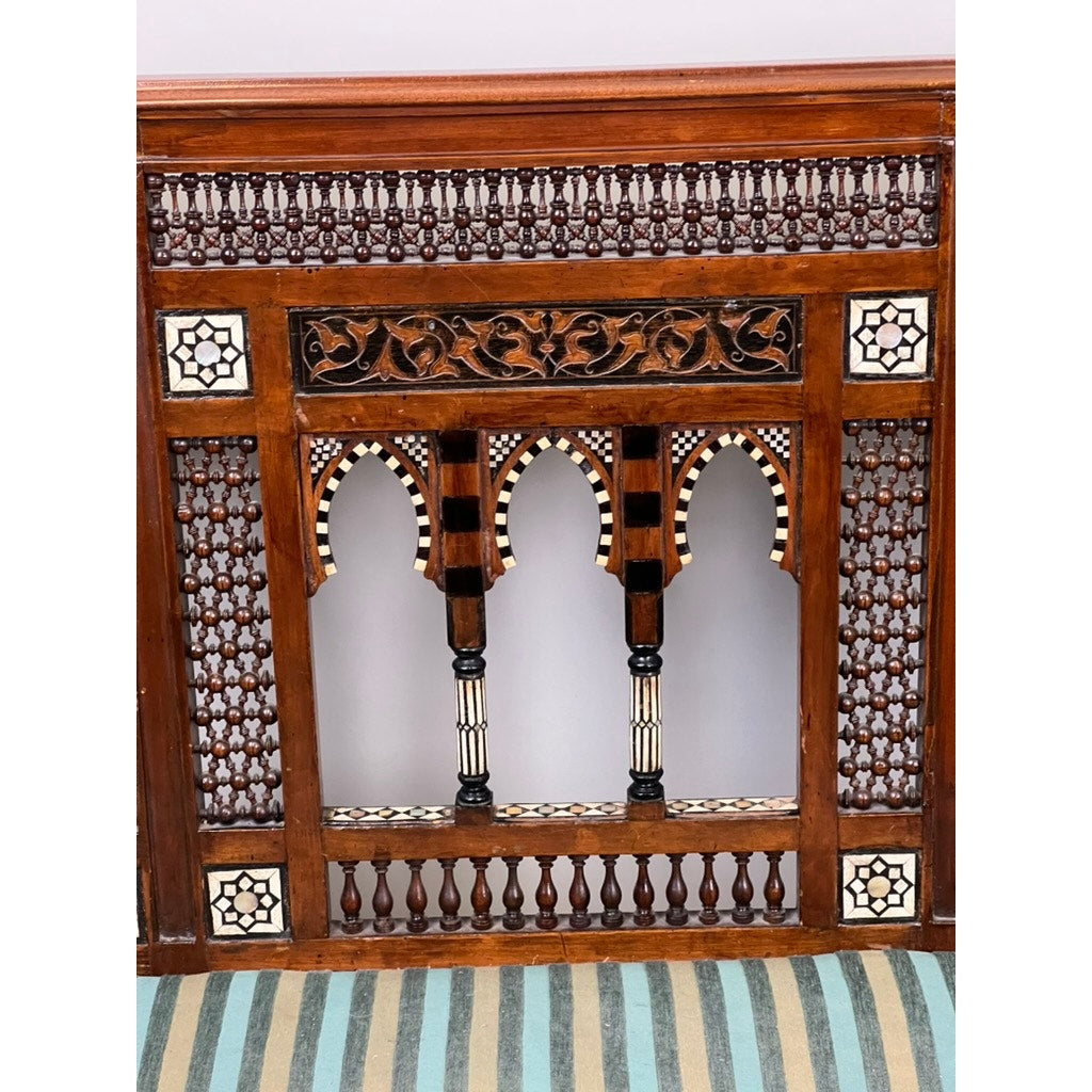 Antique Early 20th Century Moorish Settee with Bone and Mother of Pearl Inlay
