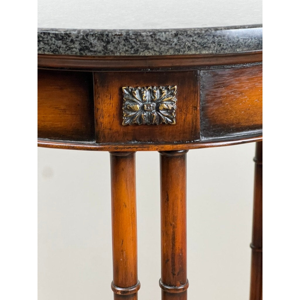 Vintage Round Granite Top Accent Table with Bamboo Style Legs