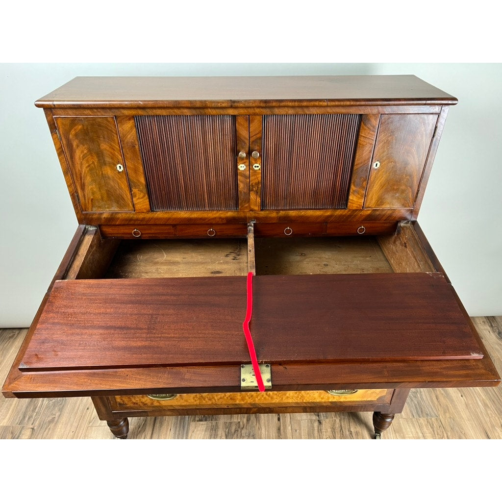 Antique Federal Period Tambour Secretary in Mahogany and Birdseye Maple c. 1800