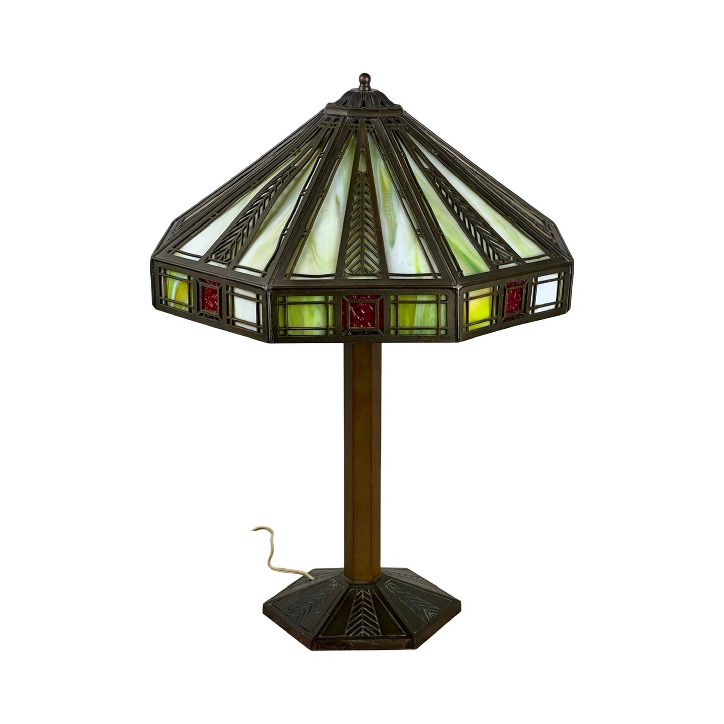 Antique Bradley & Hubbard Arts & Crafts Prairie School Slag Glass Lamp