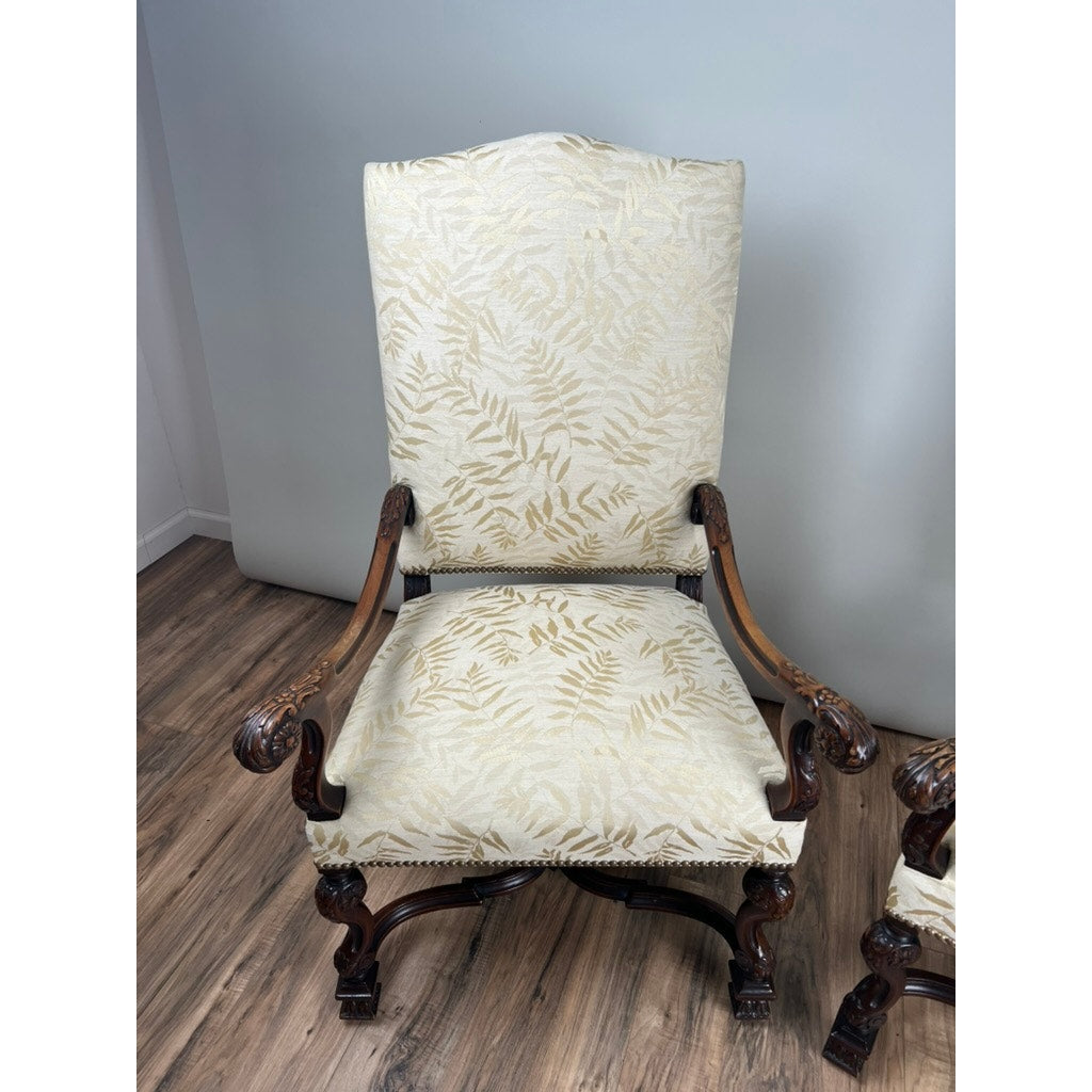 Antique Pair of French Régence Style Carved Mahogany Arm Chairs, c. Early 19th Century