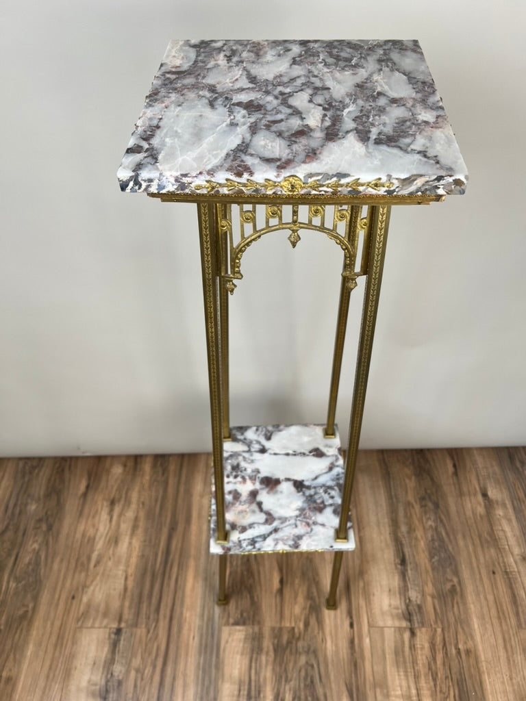 Vintage Early 20th Century Louis XV Two Tier Brass and Marble Plant Stand