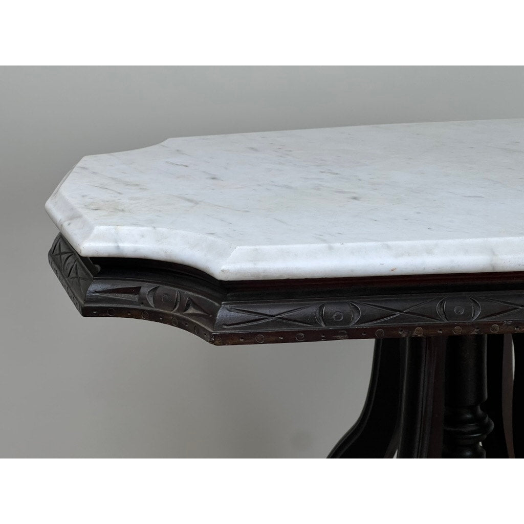 Antique Victorian Walnut Marble Top Stand c. 1890